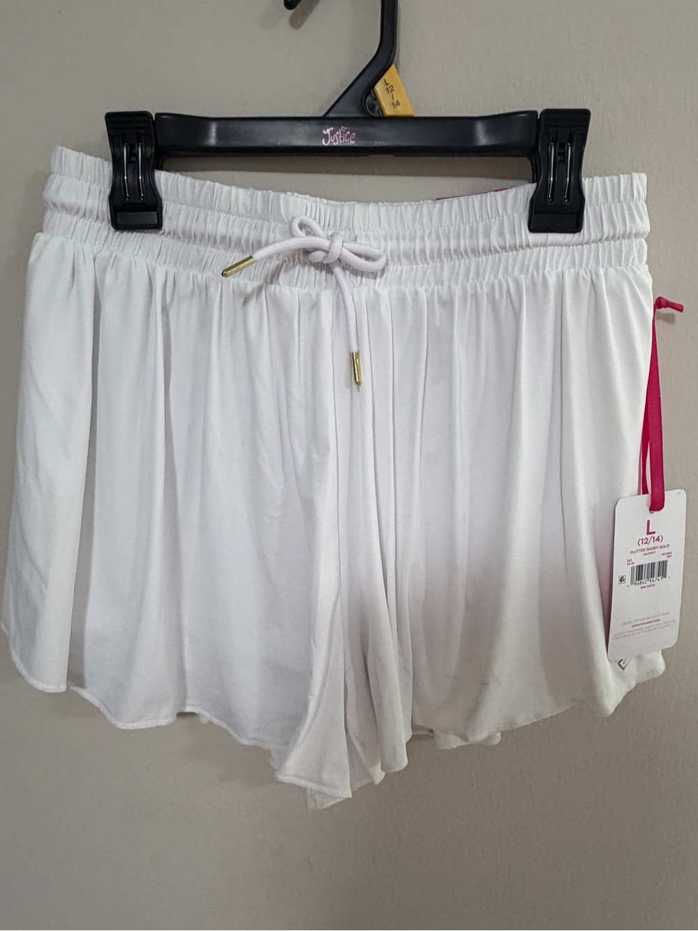 Justice White Athletic Drawstring Shorts with Gold-Tip Acce